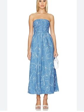 Faithfull the Brand Light Blue Smocked Floral Maxi